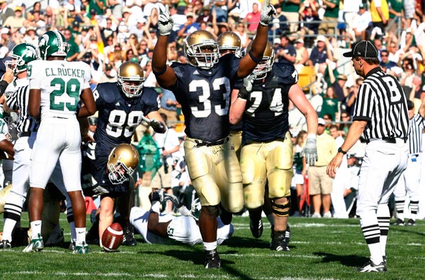 Robert Hughes celebrates his first career touchdown in the 2007 Michigan State game. There was a time when celebrations like this were commonplace against MSU. (Photo - Icon SMI)