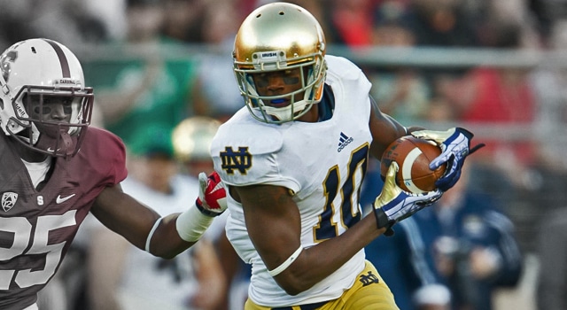 What can Notre Dame fans expect out of Davaris Daniels as the #1 WR for the Fighting Irish this fall? (Photo: Matt Cashore / USA Today Sports)