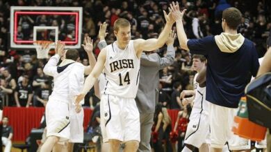Notre Dame Basketball - Scott Martin celebrates victory over Cincinnati Bearcats