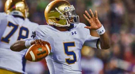 Notre Dame Fighting Irish quarterback Everett Golson (5) throws in the first quarter against the Navy Midshipmen at FedEx Field. (Photo: Matt Cashore - USA TODAY Sports)