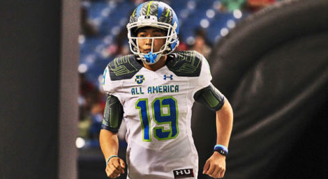 Team Highlight (White) kicker Justin Yoon (19) during the 2015 Under Armour All-America Game at Tropicana Field in St. Petersburg, Florida. (Photo: Mark LoMoglio/Icon Sportswire)