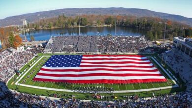 Nov 17, 2012; West Point, NY, USA; A large American flag is displayed by West Point cadets during halftime ceremonies honoring the military during a game between the Army Black Knights and Temple Owls at Michie Stadium. Mandatory Credit: Danny Wild-USA TODAY Sports