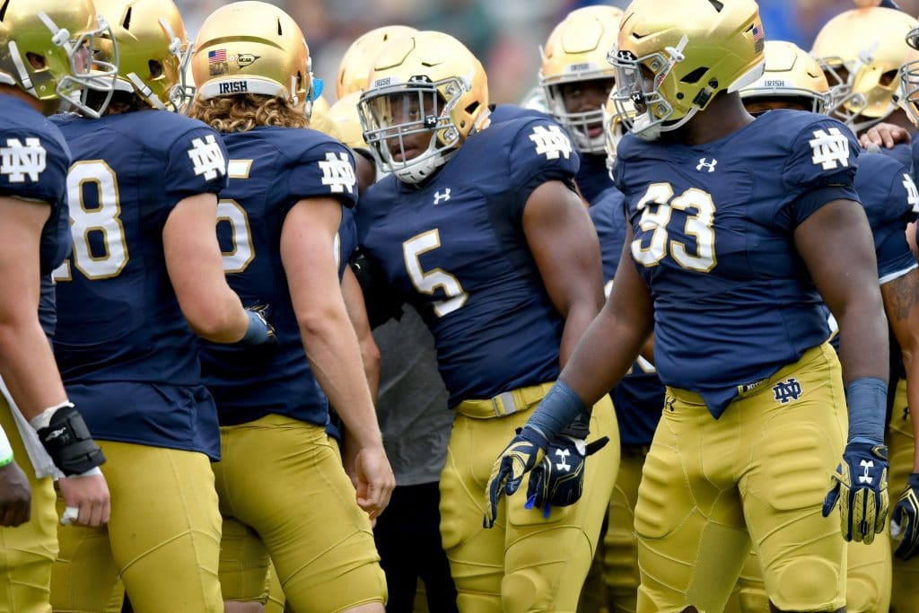 Nyles Morgan and the Notre Dame defense showed some signs of life after the dismissal of Brian VanGorder in 2016. (Photo © Matt Cashore-USA TODAY Sports) 