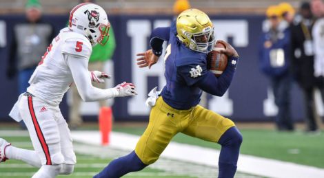 Notre Dame QB Brandon Wimbush in action vs. NC State