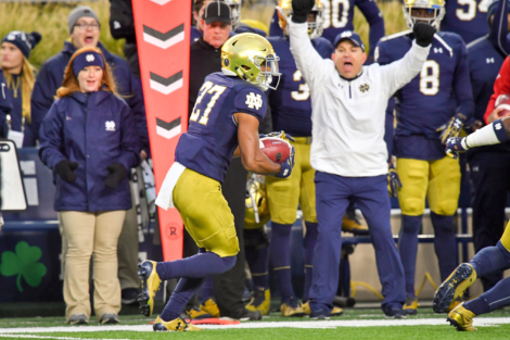 Notre Dame CB Julian Love returns an INT for a TD against NC State