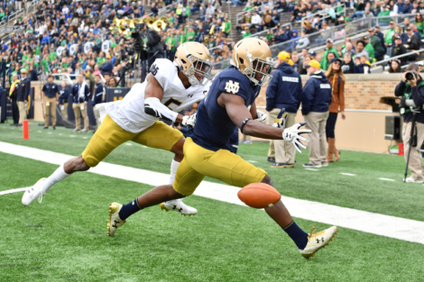 Notre Dame CB Troy Pride in action in the 2018 Blue-Gold game