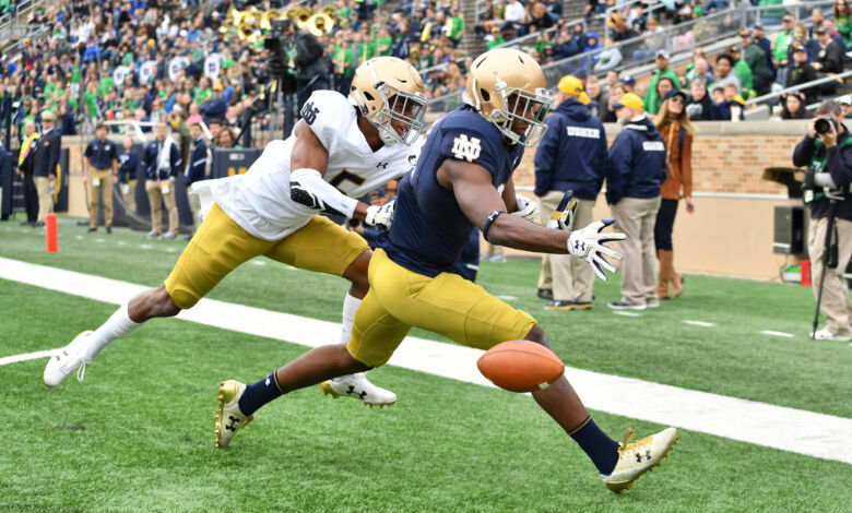 Notre Dame CB Troy Pride in action in the 2018 Blue-Gold game
