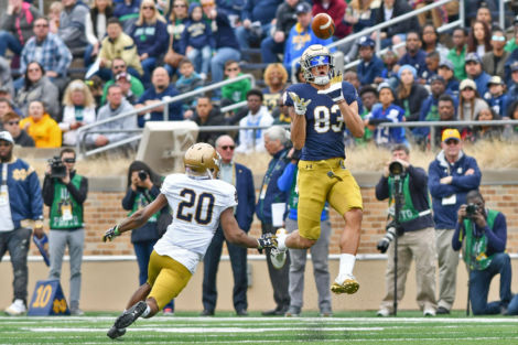 Notre Dame WR Chase Claypool in action in the 2018 Blue-Gold game
