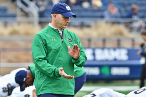 Notre Dame Defensive Coordinator Clark Lea is set to call his first game this weekend.