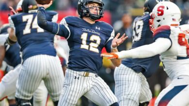 Notre Dame QB Ian Book in action vs. Syracuse in Yankee Stadium