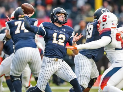 Notre Dame QB Ian Book in action vs. Syracuse in Yankee Stadium