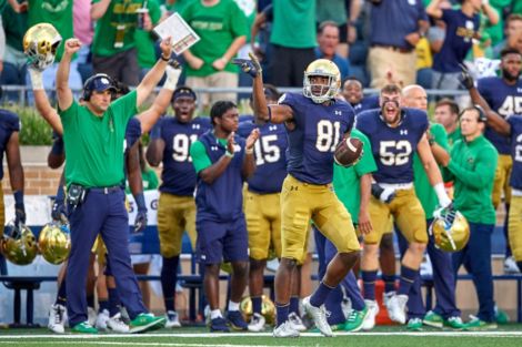Notre Dame WR celebrates a first down during Notre Dame's win over Michigan earlier this year.