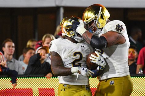 Notre Dame RB Dexter Williams celebrates a TD versus USC