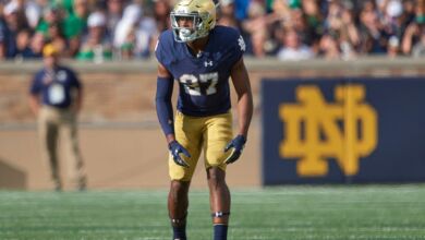 Former Notre Dame All-American CB Julian Love in action in 2017.