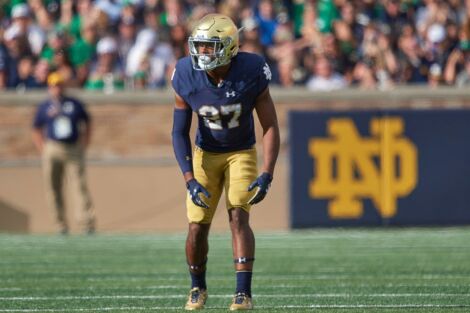 Former Notre Dame All-American CB Julian Love in action in 2017.