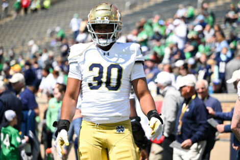 Notre Dame DL Bryce Young (30) prior to the Notre Dame Blue-Gold game