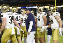 Notre Dame Offensive Coordinator and Tight Ends Coach Mike Denbrock