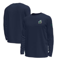 Notre Dame Releases New Leprechaun Collection for 2025 Football Season 7 Blue Notre Dame long sleeve t-shirt with a Fighting Irish Leprechaun