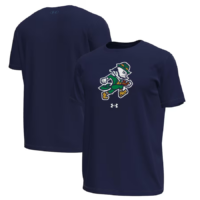 Notre Dame Releases New Leprechaun Collection for 2025 Football Season 9 Blue Notre Dame long t-shirt with a Fighting Irish Leprechaun