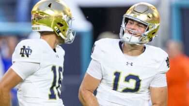 Notre Dame quarterback quarterback Blake Hebert (12) (Photo by Doug Murray/Icon Sportswire)