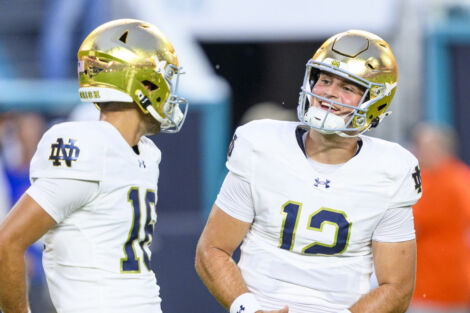 Notre Dame quarterback quarterback Blake Hebert (12) (Photo by Doug Murray/Icon Sportswire)